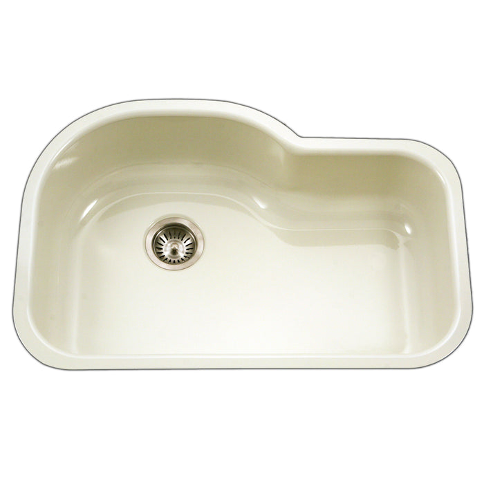 Houzer PCH-3700 BQ Porcela 31" Biscuit Porcelain Enamel Steel Undermount Single Bowl Offset Kitchen Sink
