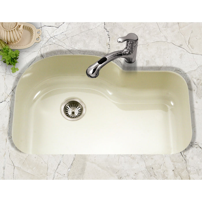 Houzer PCH-3700 BQ Porcela 31" Biscuit Porcelain Enamel Steel Undermount Single Bowl Offset Kitchen Sink
