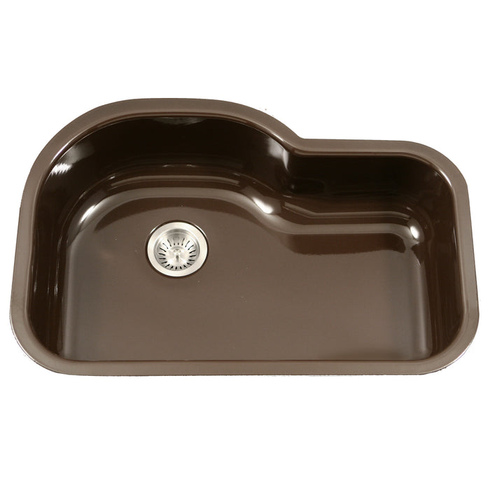 Houzer PCH-3700 ES Porcela 31" Espresso Porcelain Enamel Steel Undermount Single Bowl Offset Kitchen Sink
