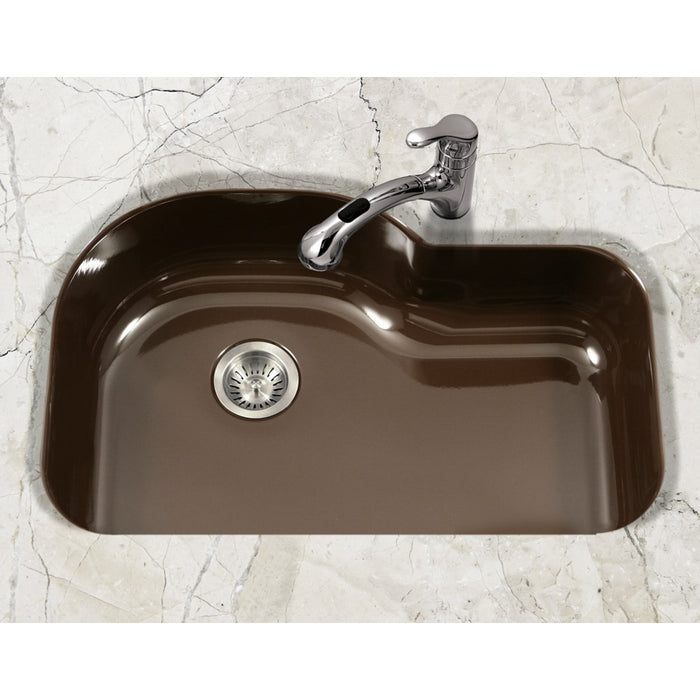 Houzer PCH-3700 ES Porcela 31" Espresso Porcelain Enamel Steel Undermount Single Bowl Offset Kitchen Sink