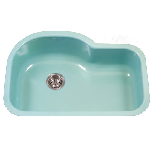 Houzer PCH-3700 MT Porcela 31" Mint Porcelain Enamel Steel Undermount Single Bowl Offset Kitchen Sink