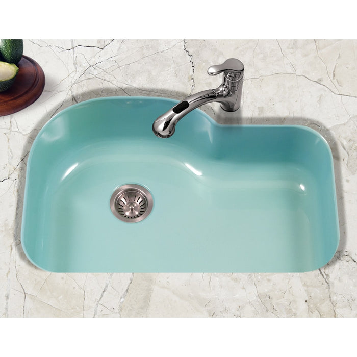 Houzer PCH-3700 MT Porcela 31" Mint Porcelain Enamel Steel Undermount Single Bowl Offset Kitchen Sink
