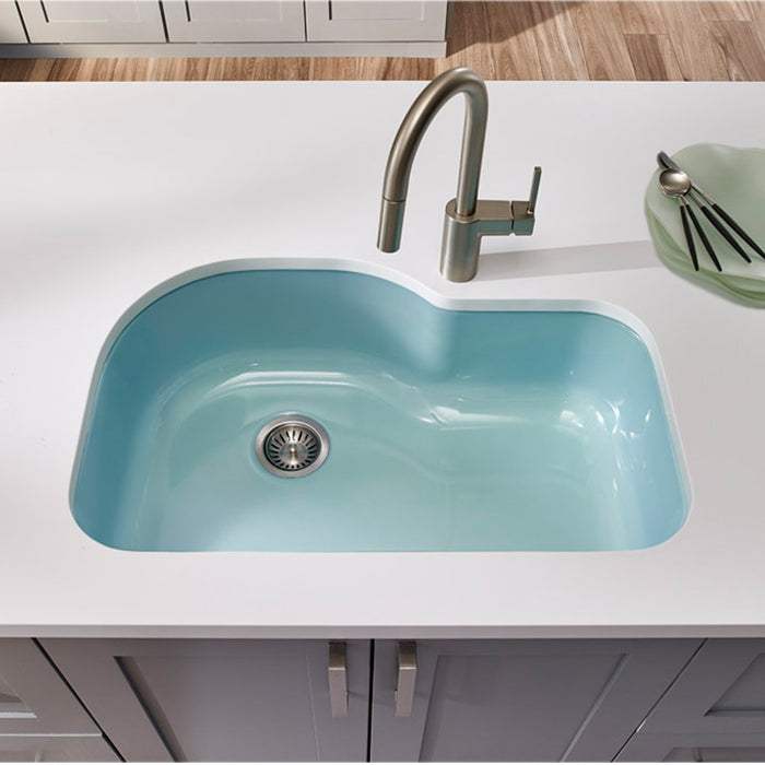 Houzer PCH-3700 MT Porcela 31" Mint Porcelain Enamel Steel Undermount Single Bowl Offset Kitchen Sink