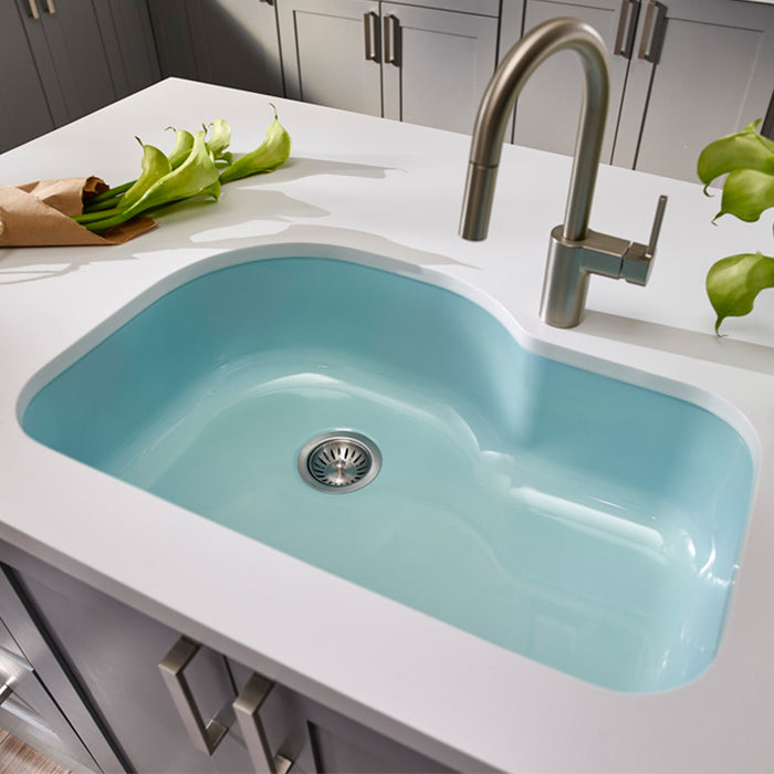 Houzer PCH-3700 MT Porcela 31" Mint Porcelain Enamel Steel Undermount Single Bowl Offset Kitchen Sink