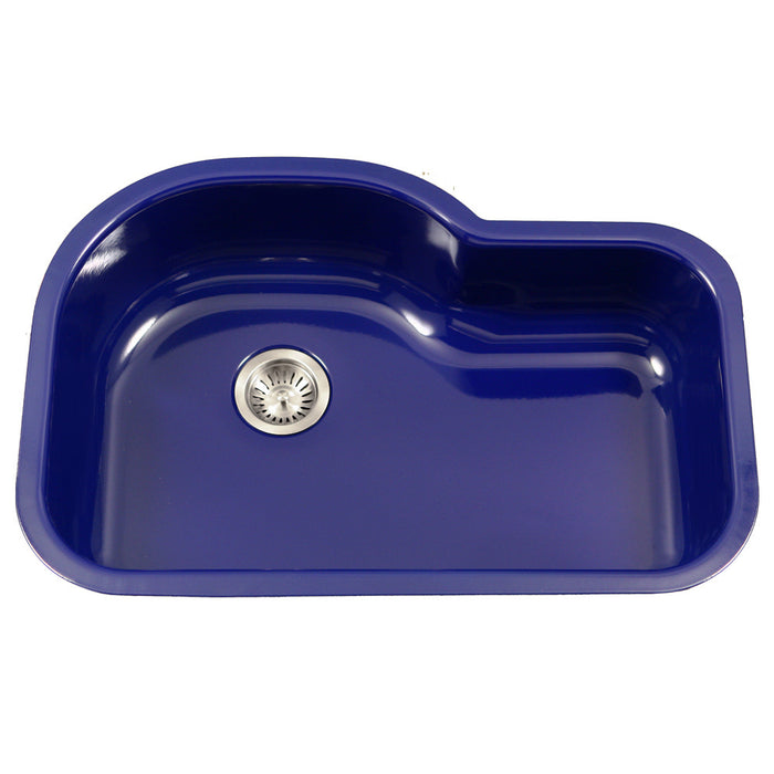 Houzer PCH-3700 NB Porcela 31" Navy Blue Porcelain Enamel Steel Undermount Single Bowl Offset Kitchen Sink