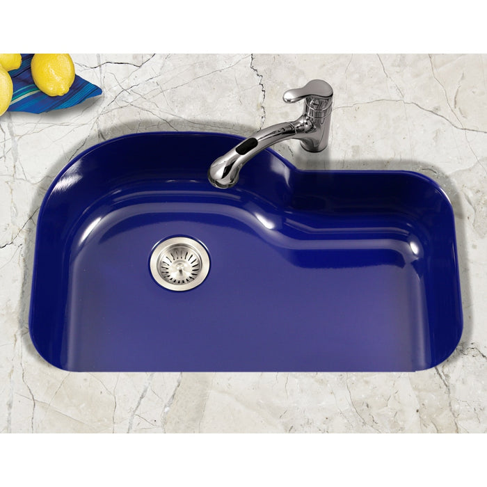 Houzer PCH-3700 NB Porcela 31" Navy Blue Porcelain Enamel Steel Undermount Single Bowl Offset Kitchen Sink