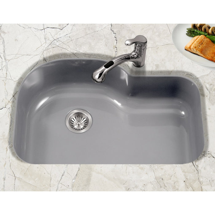 Houzer PCH-3700 SL Porcela 31" Slate Porcelain Enamel Steel Undermount Single Bowl Offset Kitchen Sink