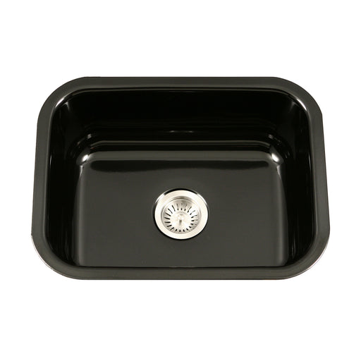 Houzer PCS-2500 BL Porcela 23" Black Porcelain Enamel Steel Undermount Single Bowl Kitchen Sink