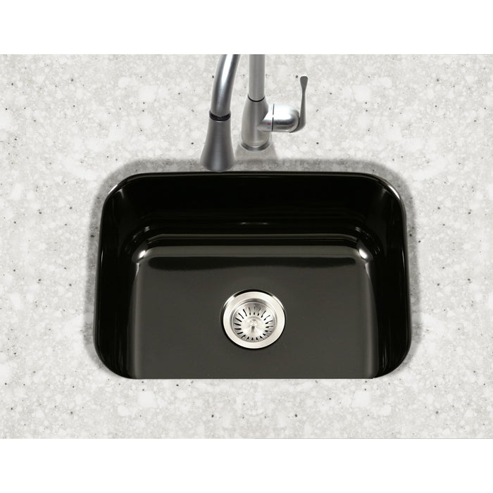 Houzer PCS-2500 BL Porcela 23" Black Porcelain Enamel Steel Undermount Single Bowl Kitchen Sink