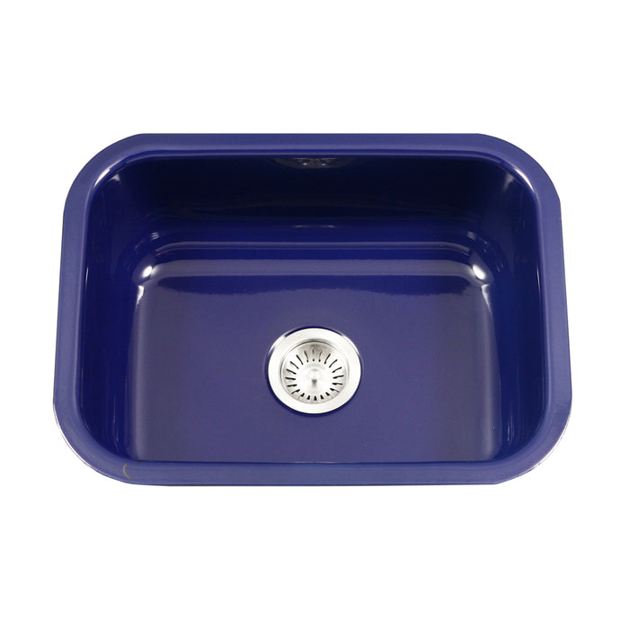 Houzer PCS-2500 NB Porcela 23" Navy Blue Porcelain Enamel Steel Undermount Single Bowl Kitchen Sink