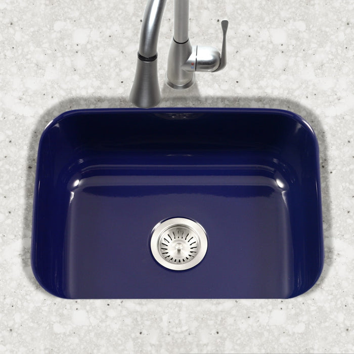 Houzer PCS-2500 NB Porcela 23" Navy Blue Porcelain Enamel Steel Undermount Single Bowl Kitchen Sink
