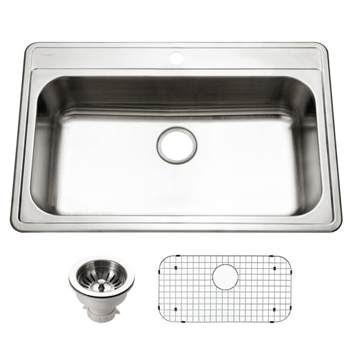 Houzer PGS-3122-1-C Premier 33" Stainless Steel Drop-in 1-Hole Single Bowl Kitchen Sink