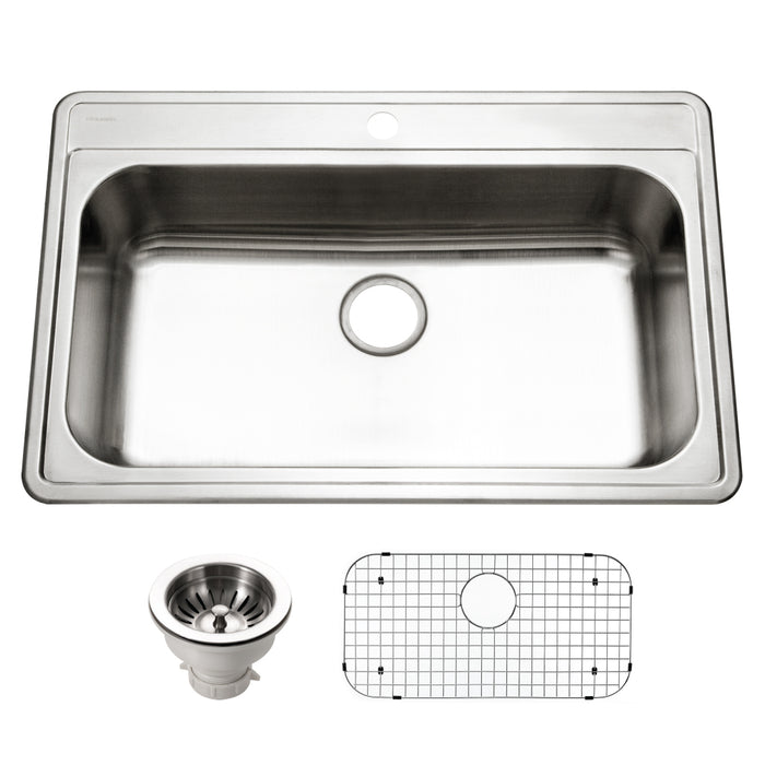 Houzer PGS-3122-1-C Premier 33" Stainless Steel Drop-in 1-Hole Single Bowl Kitchen Sink