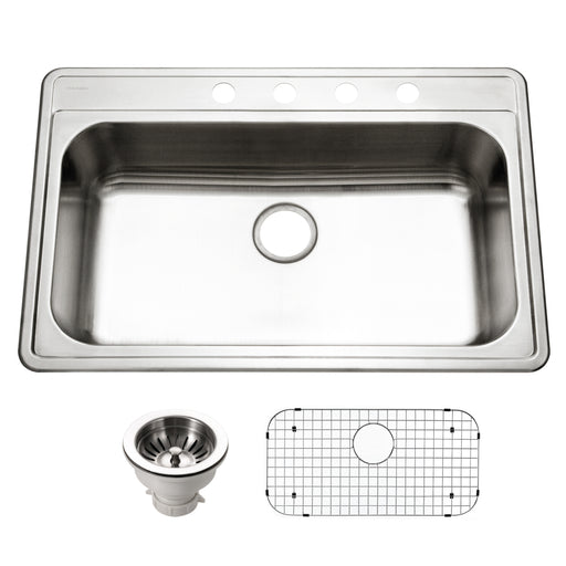Houzer PGS-3122-4-1 Premier 33" Stainless Steel Drop-in 4-Hole Single Bowl Kitchen Sink