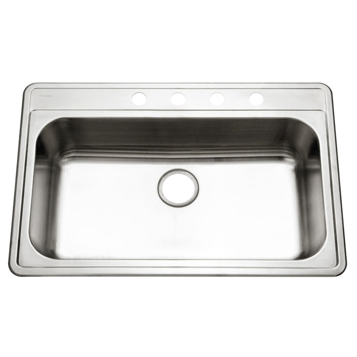 Houzer PGS-3122-4-C Premier 33" Stainless Steel Drop-in 4-Hole Single Bowl Kitchen Sink with Strainer & Grid