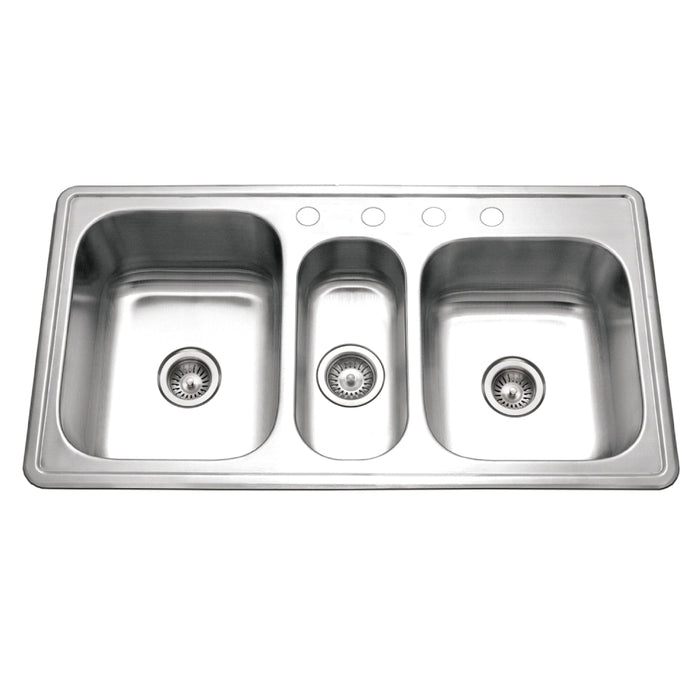 Houzer PGT-4322-1 Premier 41" Stainless Steel Drop-in 4-Hole Triple Bowl Kitchen Sink