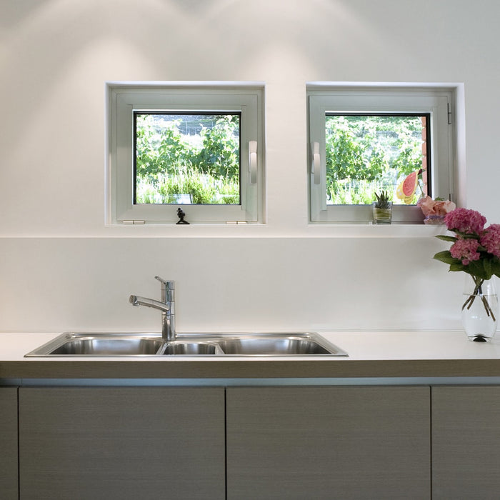 Houzer PGT-4322-C Premier 41" Stainless Steel Drop-in 4-Hole Triple Bowl Kitchen Sink with Strainers & Grids