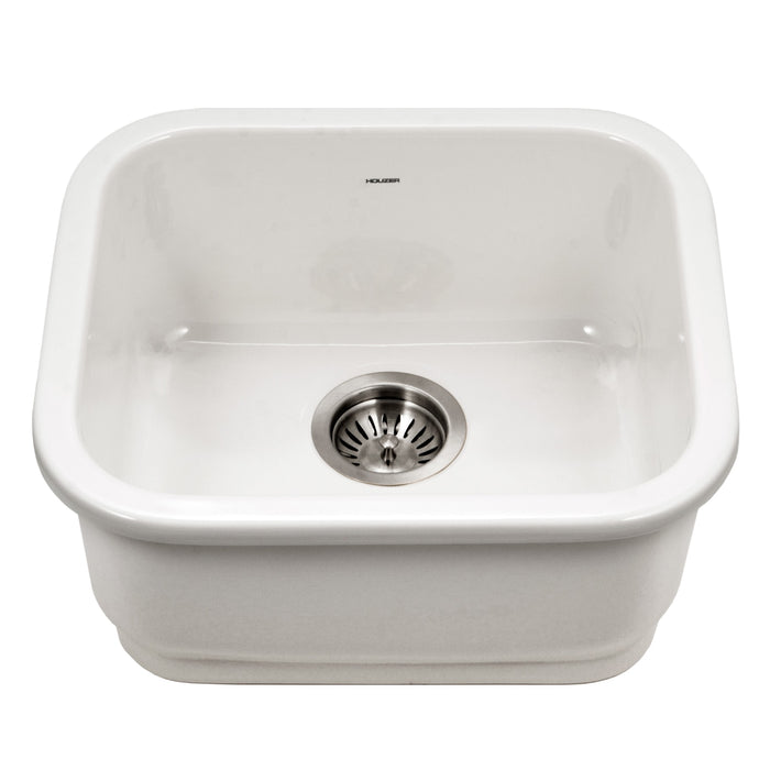 Houzer PTB-1814 WH Platus 18" White Fireclay Undermount Single Bowl Bar Sink