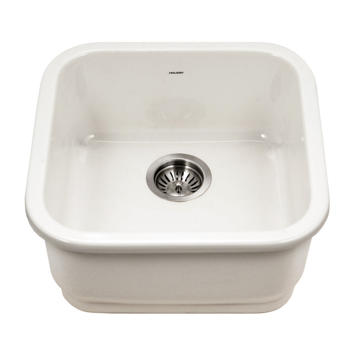 Houzer PTB-1919 BQ Platus 19" Biscuit Fireclay Undermount Square Single Bowl Bar Sink