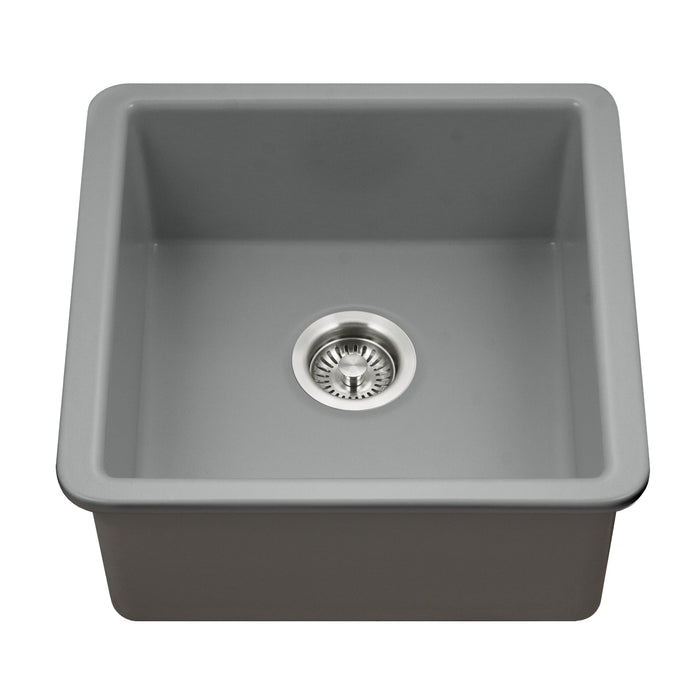 Houzer PTB-2020 GR Platus 20" Gray Fireclay Undermount Square Single Bowl Bar Sink