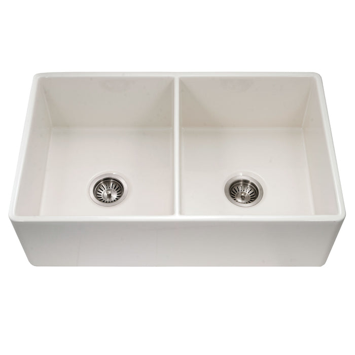 Houzer PTD-4400 BQ Platus 33" Biscuit Fireclay Apron Front Farmhouse 50/50 Double Bowl Kitchen Sink