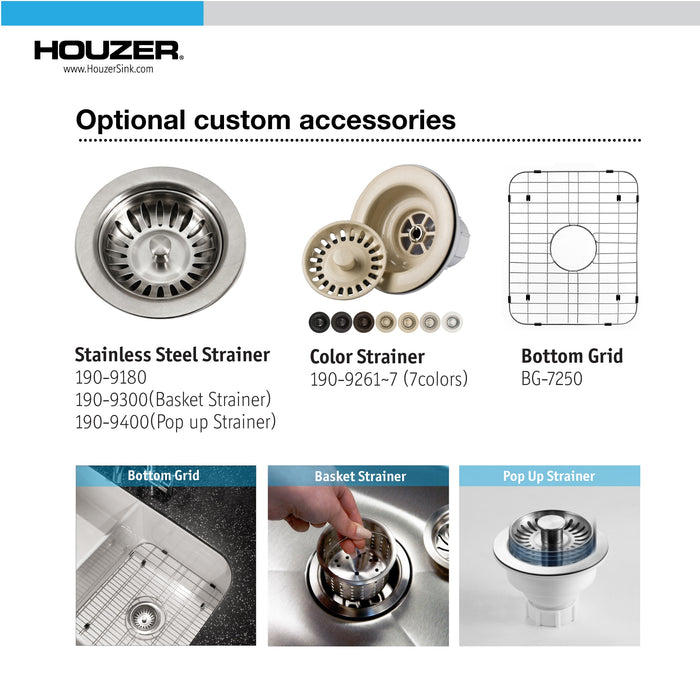 Houzer PTD-4400 WH-C Platus 33" White Fireclay Farmhouse 50/50 Double Bowl Kitchen Sink with Strainer & Grids