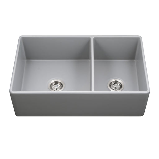Houzer PTD-6040 GR Platus 33" Gray Fireclay Apron Front Farmhouse 60/40 Double Bowl Sink