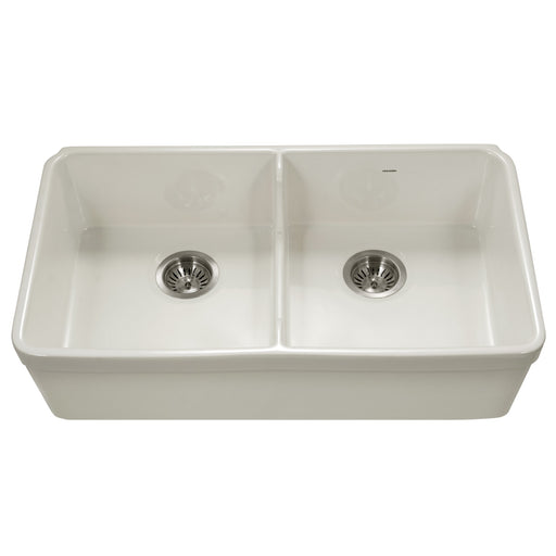 Houzer PTD-6400 BQ Platus 32" Biscuit Fireclay Farmhouse 50/50 Double Bowl Kitchen Sink