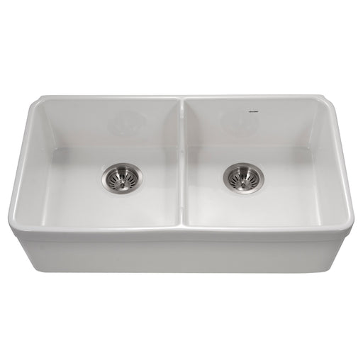 Houzer PTD-6400 WH Platus 32" White Fireclay Farmhouse 50/50 Double Bowl Kitchen Sink