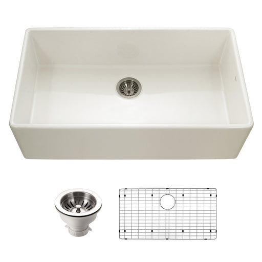 Houzer PTG-3600 BQ-C Platus 36" Biscuit Fireclay Apron Front Farmhouse Single Bowl Kitchen Sink