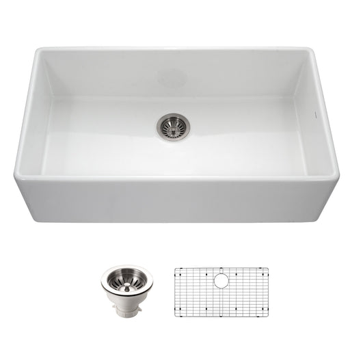Houzer PTG-3600 WH-C Platus 36" White Fireclay Apron Front Farmhouse Single Bowl Kitchen Sink