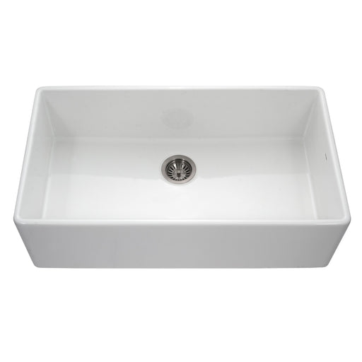 Houzer PTG-3600 WH Platus 36" White Fireclay Apron Front Farmhouse Single Bowl Kitchen Sink