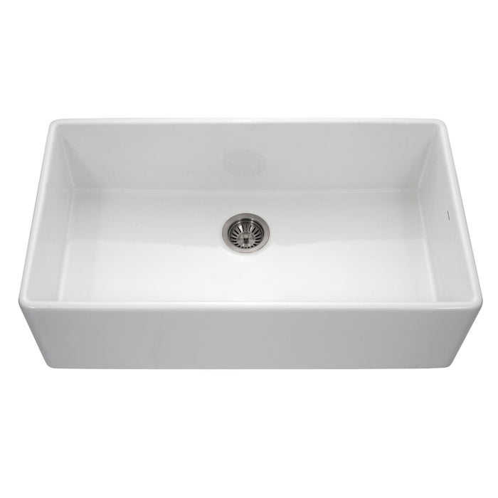 Houzer PTG-3600 WH Platus 36" White Fireclay Apron Front Farmhouse Single Bowl Kitchen Sink