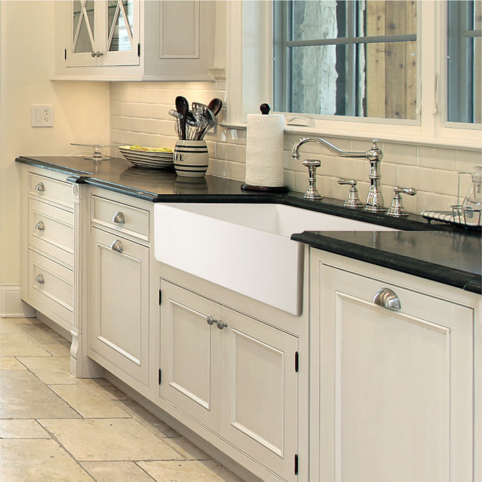 Houzer PTG-3600 WH Platus 36" White Fireclay Apron Front Farmhouse Single Bowl Kitchen Sink