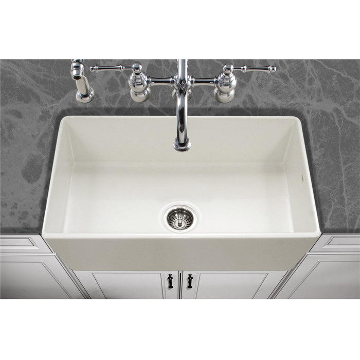 Houzer PTG-4300 BQ Platus 33" Biscuit Fireclay Apron Front Farmhouse Single Bowl Kitchen Sink