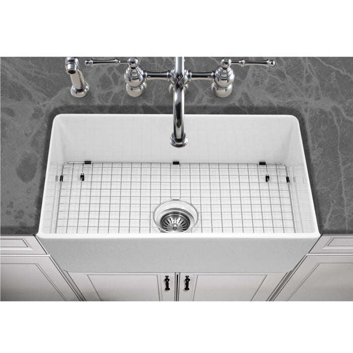 Houzer PTG-4300 WH Platus 33" White Fireclay Apron Front Farmhouse Single Bowl Kitchen Sink