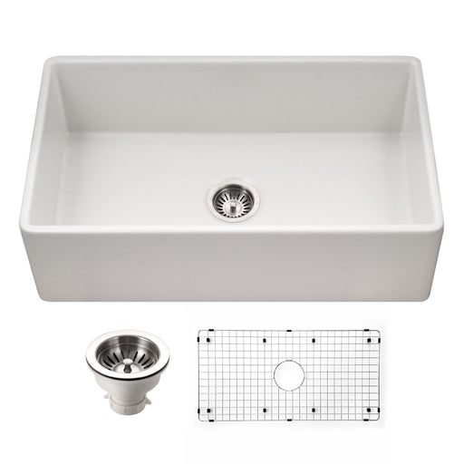Houzer PTG-4318 WH-C Platus 33" White Fireclay Apron Front Farmhouse Single Bowl Kitchen Sink