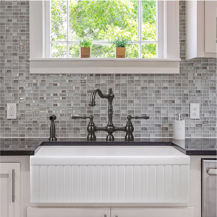 Houzer PTG-4318 WH Platus 33" White Fireclay Apron Front Farmhouse Single Bowl Kitchen Sink