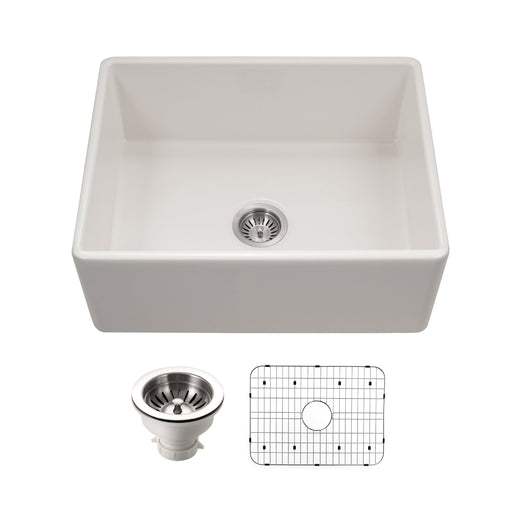 Houzer PTS-2600 BQ-C Platus 26" Biscuit Fireclay Apron Front Farmhouse Single Bowl Kitchen Sink