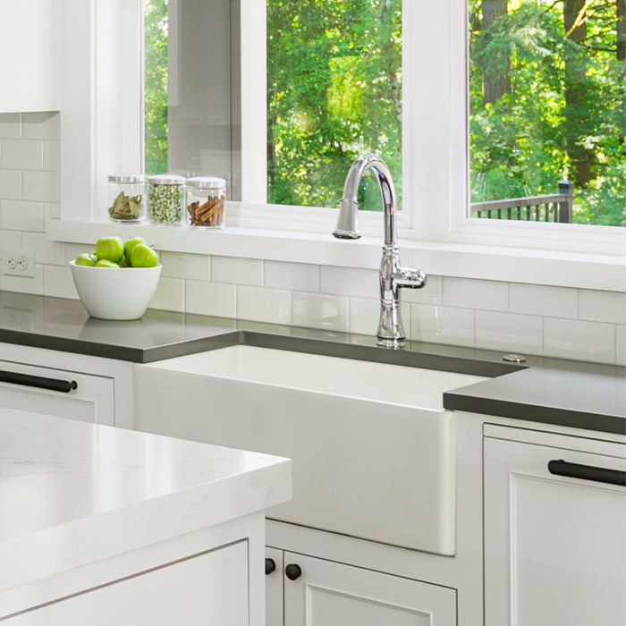 Houzer PTS-2600 BQ Platus 26" Biscuit Fireclay Apron Front Farmhouse Single Bowl Kitchen Sink