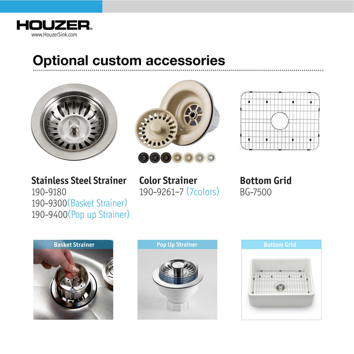 Houzer PTS-2600 BQ Platus 26" Biscuit Fireclay Apron Front Farmhouse Single Bowl Kitchen Sink