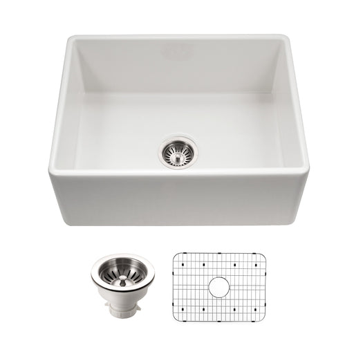 Houzer PTS-2600 WH-C Platus 26" White Fireclay Apron Front Farmhouse Single Bowl Kitchen Sink