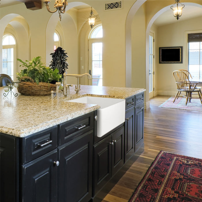 Houzer PTS-2600 WH Platus 26" White Fireclay Apron Front Farmhouse Single Bowl Kitchen Sink