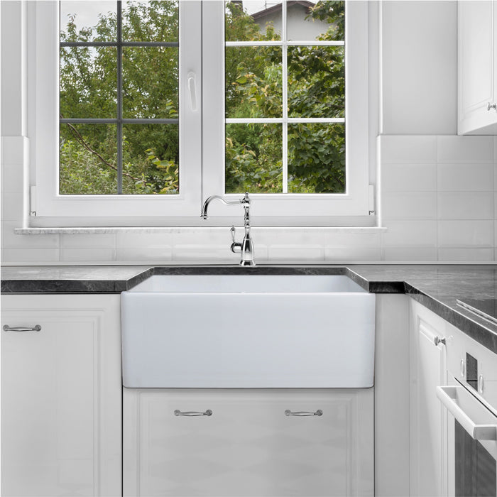 Houzer PTS-2600 WH Platus 26" White Fireclay Apron Front Farmhouse Single Bowl Kitchen Sink