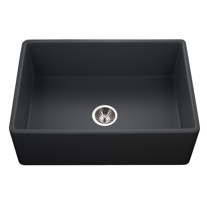 Houzer PTS-4100 BL Platus 30" Black Fireclay Apron Front Farmhouse Single Bowl Kitchen Sink
