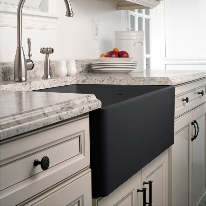 Houzer PTS-4100 BL Platus 30" Black Fireclay Apron Front Farmhouse Single Bowl Kitchen Sink