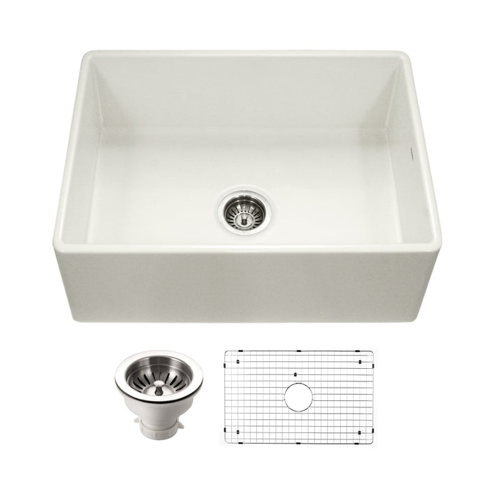 Houzer PTS-4100 BQ-C Platus 30" Biscuit Fireclay Apron Front Farmhouse Single Bowl Kitchen Sink