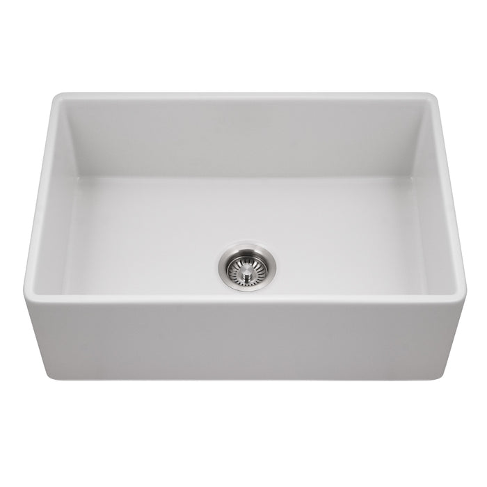Houzer PTS-4100 MWH Platus 30" Matte White Fireclay Apron Front Farmhouse Single Bowl Kitchen Sink