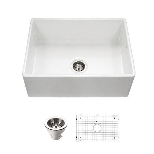 Houzer PTS-4100 WH-C Platus 30" White Fireclay Farmhouse Single Bowl Kitchen Sink