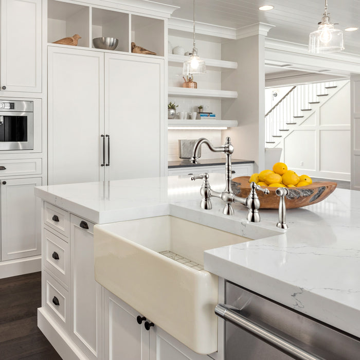 Houzer PTS-4118 BQ Platus 30" Biscuit Fireclay Apron Front Farmhouse Single Bowl Kitchen Sink